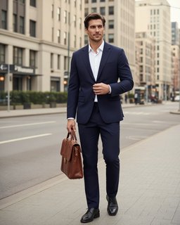 Business Confident Executive Navy Suit City Skyline Briefcase Walk K9tey1 K9tey1